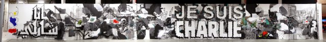 14 - La France Kiss _JE SUIS CHARLIE_, mural by AndreÌ, Lek & Sowat, Cokney, AleÌˆxone, Arnaud Liard, Hugo Vitrani, Jean Charles de Castelbajac and Felip